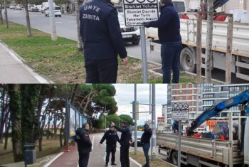 BİSİKLET YOLU VE YAYA YOLU’NA UYARI LEVHALARI KONULDU (3)